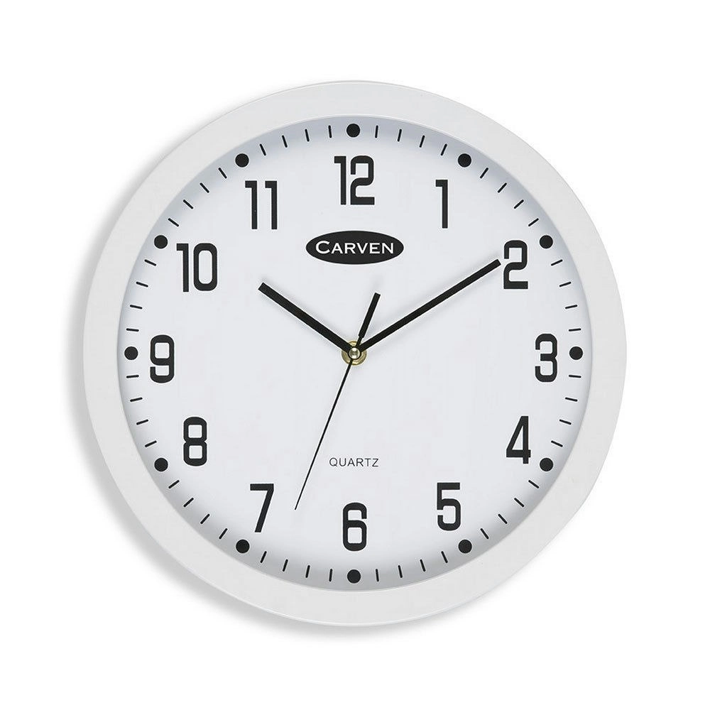 Carven 30cm Round White Wall Clock Silent Analogue 300mm for Home Office Decor