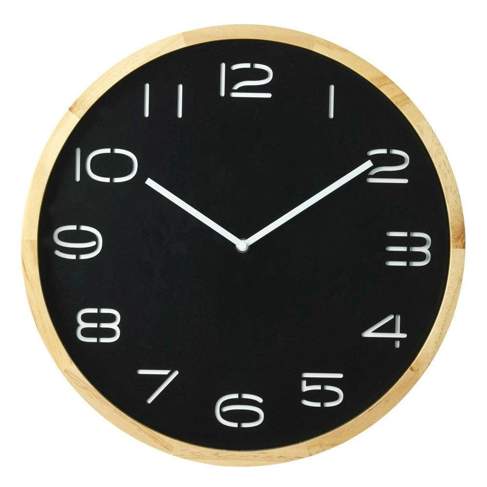 Amalfi Leni 41.5cm Analogue Pine Wood/Glass Wall Clock Home Decor Mountable BLK