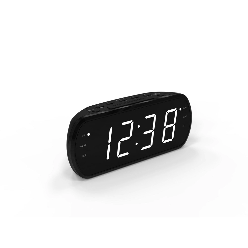 AIWA Large LED White Display Alarm Clock AM/FM Radio ‎Battery Powered Black