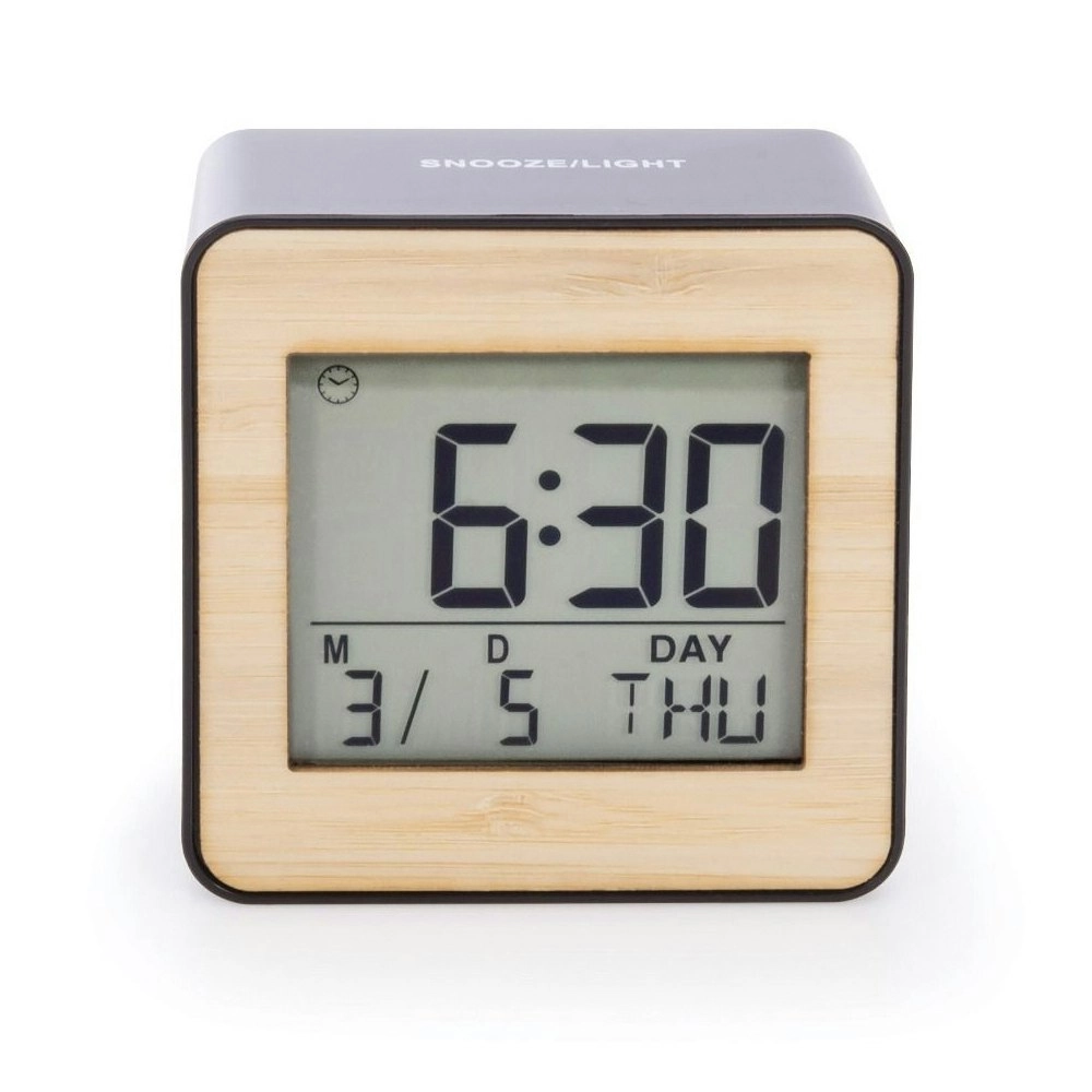 IS Gift Executive Collection Bamboo Digital Alarm Clock Calendar  Black/Natural