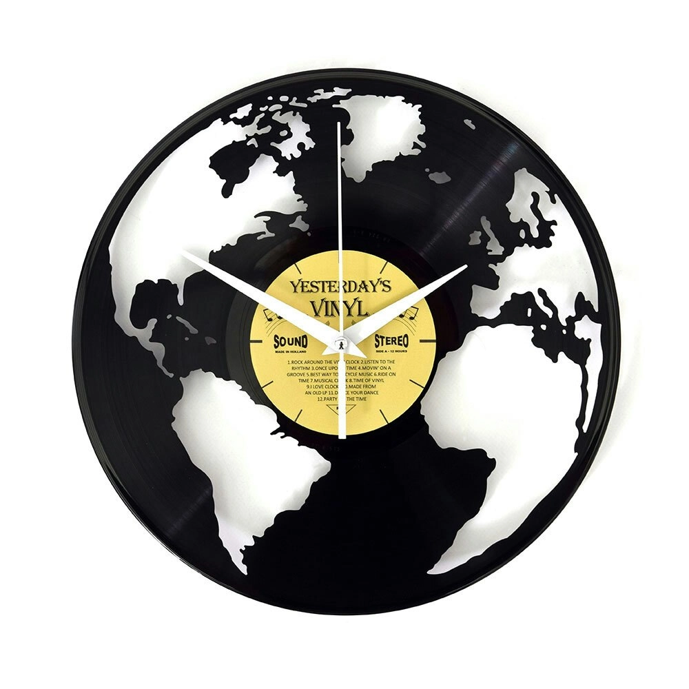 Yesterday’s Recycled Vinyl Music Lover Memorabilia Battery Clock World Globe