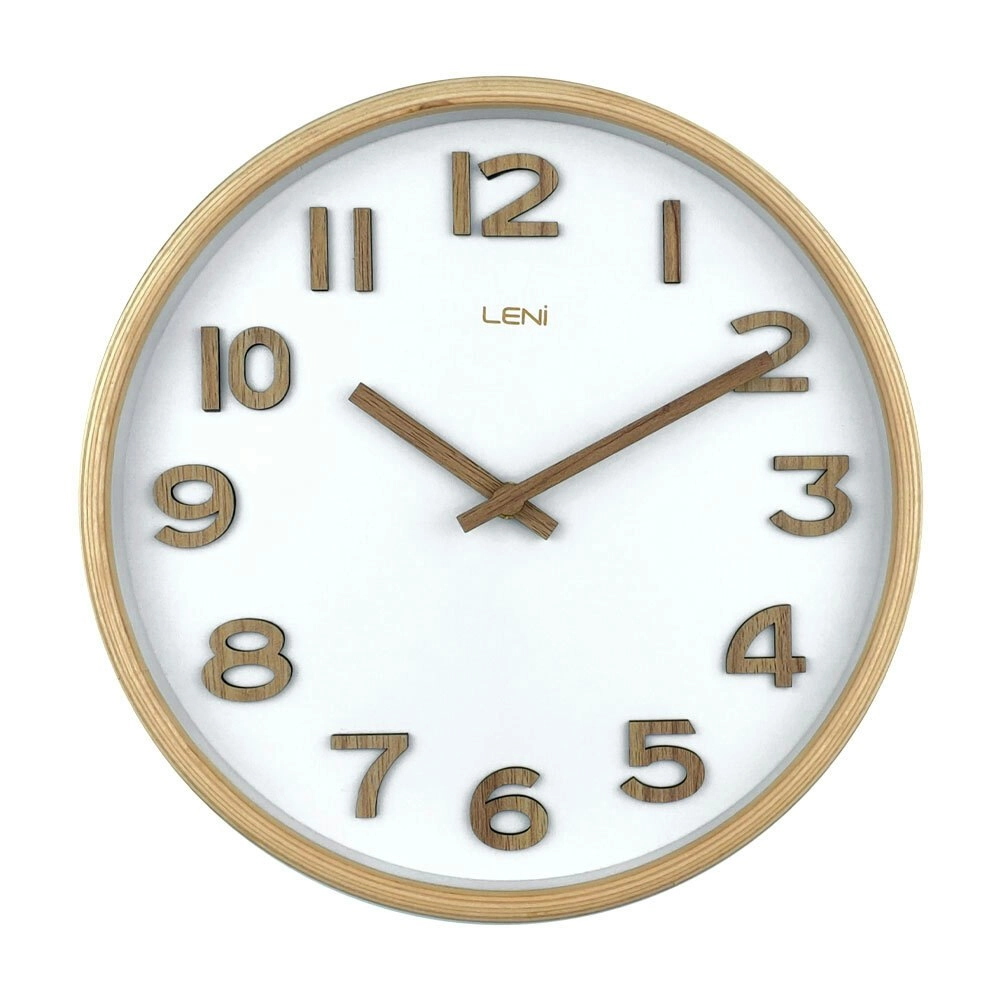 Leni Tilia Silent Sweeping Wooden Home Wall Timepiece Clock 25.5cm White