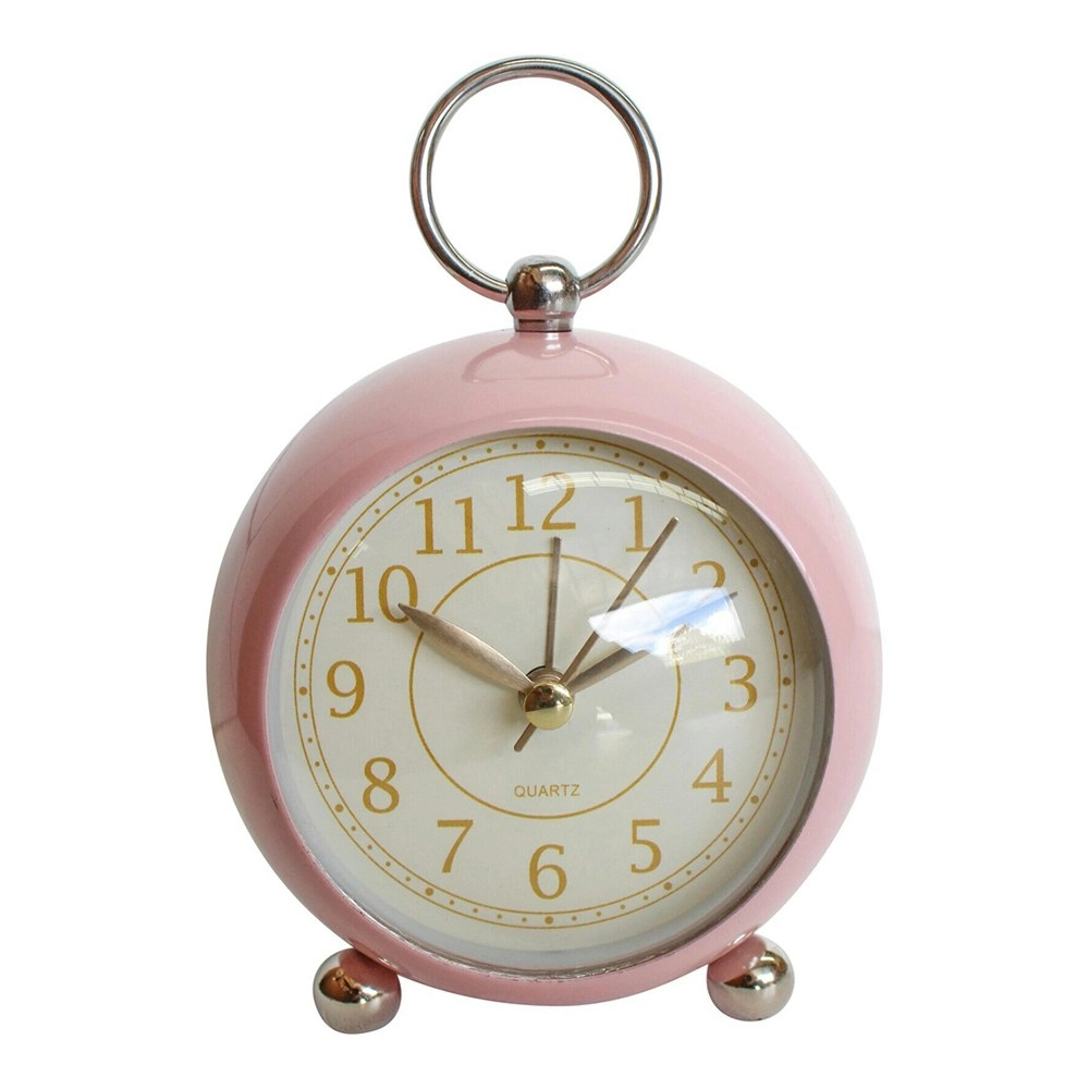 Round Metal Glass Petite 13cm Alarm Clock Bedside Analogue Home Desk Decor Pink