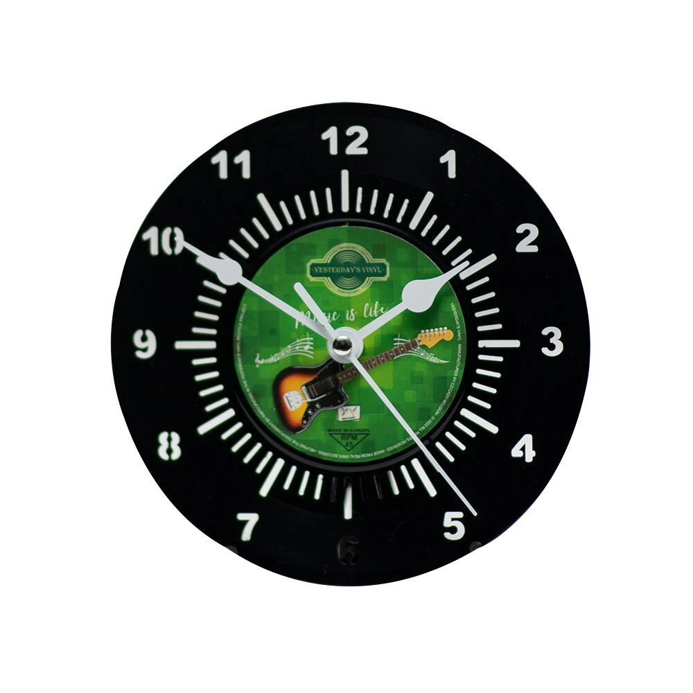 Yesterday’s Recycled Vinyl Battery Deskclock Guitar Music Is Life 18cm