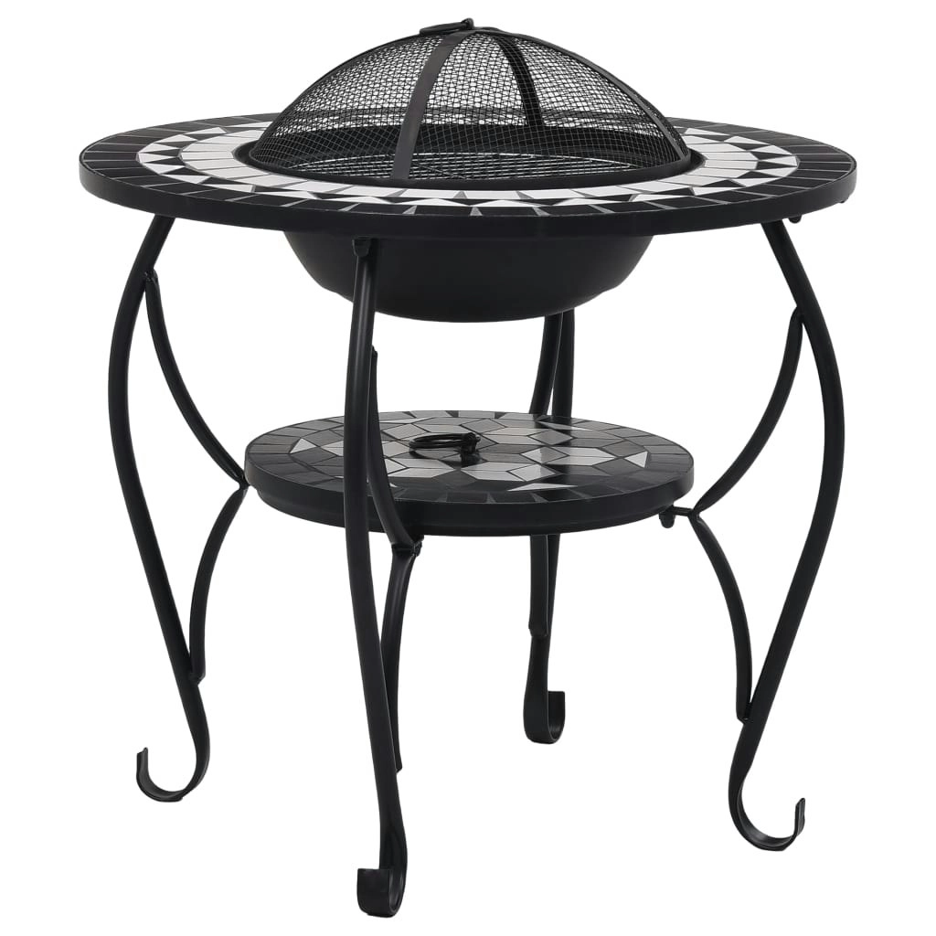 Mosaic Fire Pit Table Black and White 68 cm Ceramic 46725