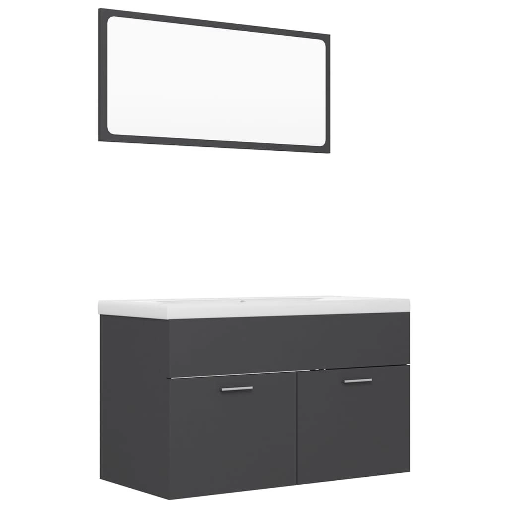 Bathroom Furniture Set Grey Engineered Wood 3070876