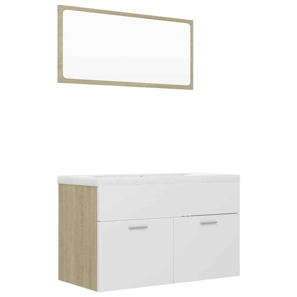 Bathroom Furniture Set White and Sonoma Oak Engineered Wood 3070879