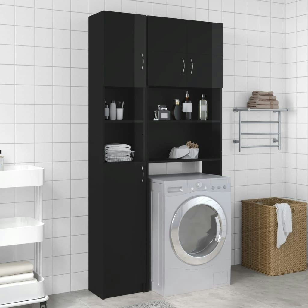 Bathroom Cabinet High Gloss Black 32x25.5x190 cm Engineered Wood 802883