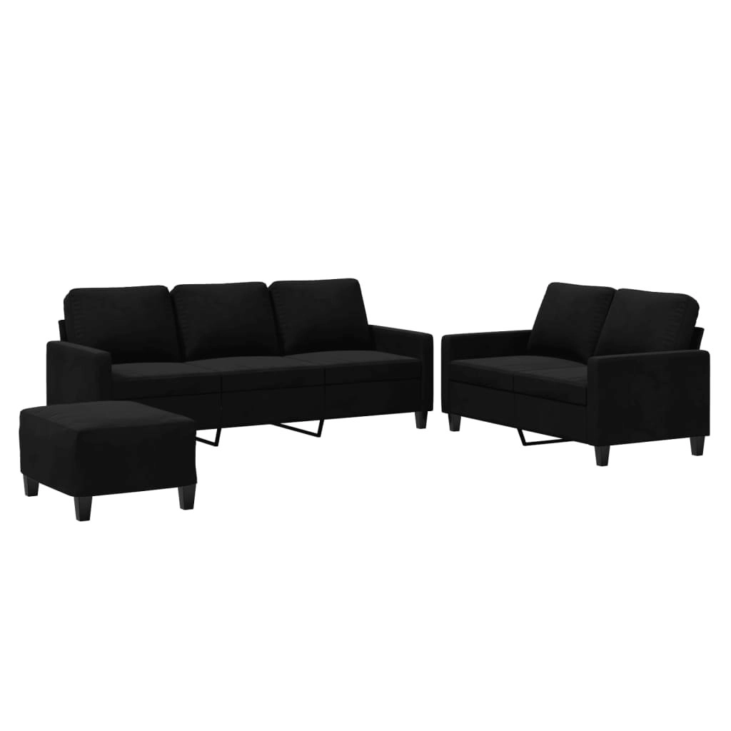 3 Piece Sofa Set with Cushions Black Velvet 3201531