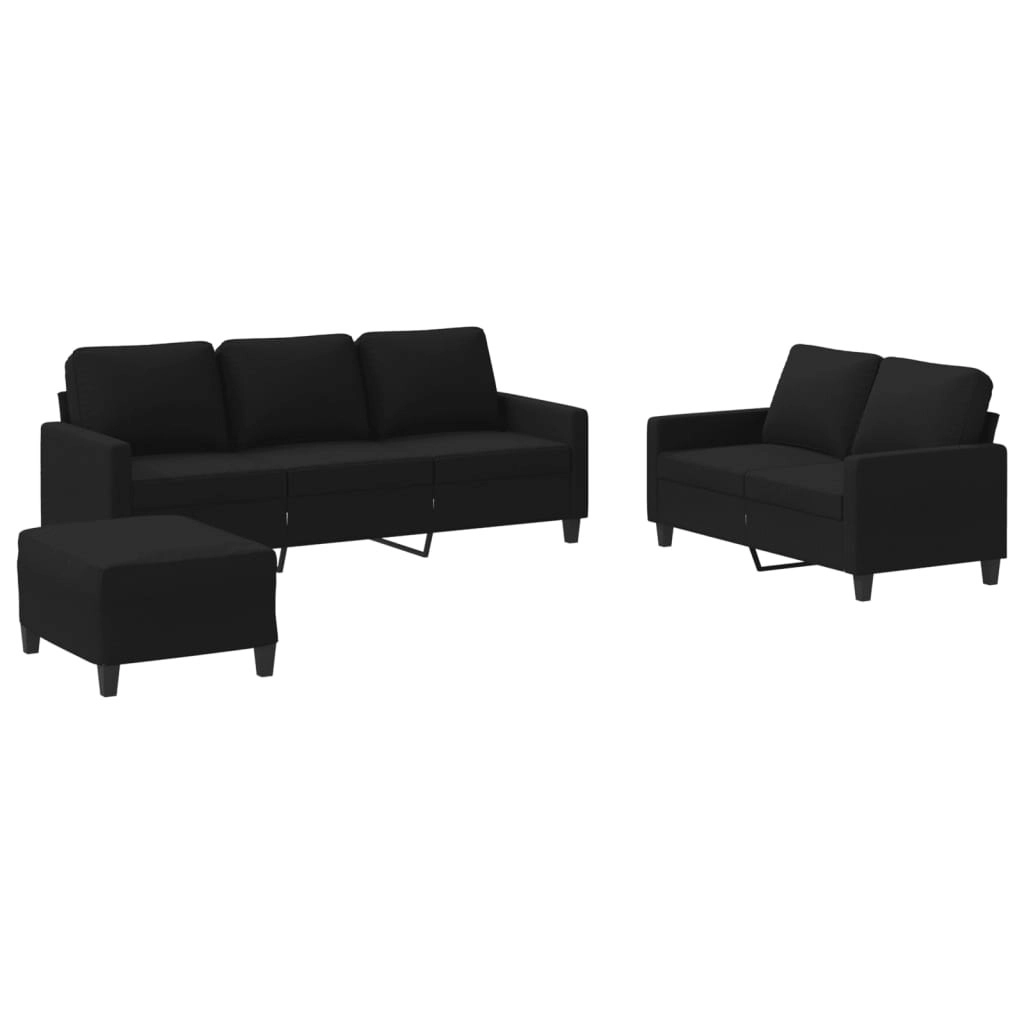 3 Piece Sofa Set with Cushions Black Fabric 3201472