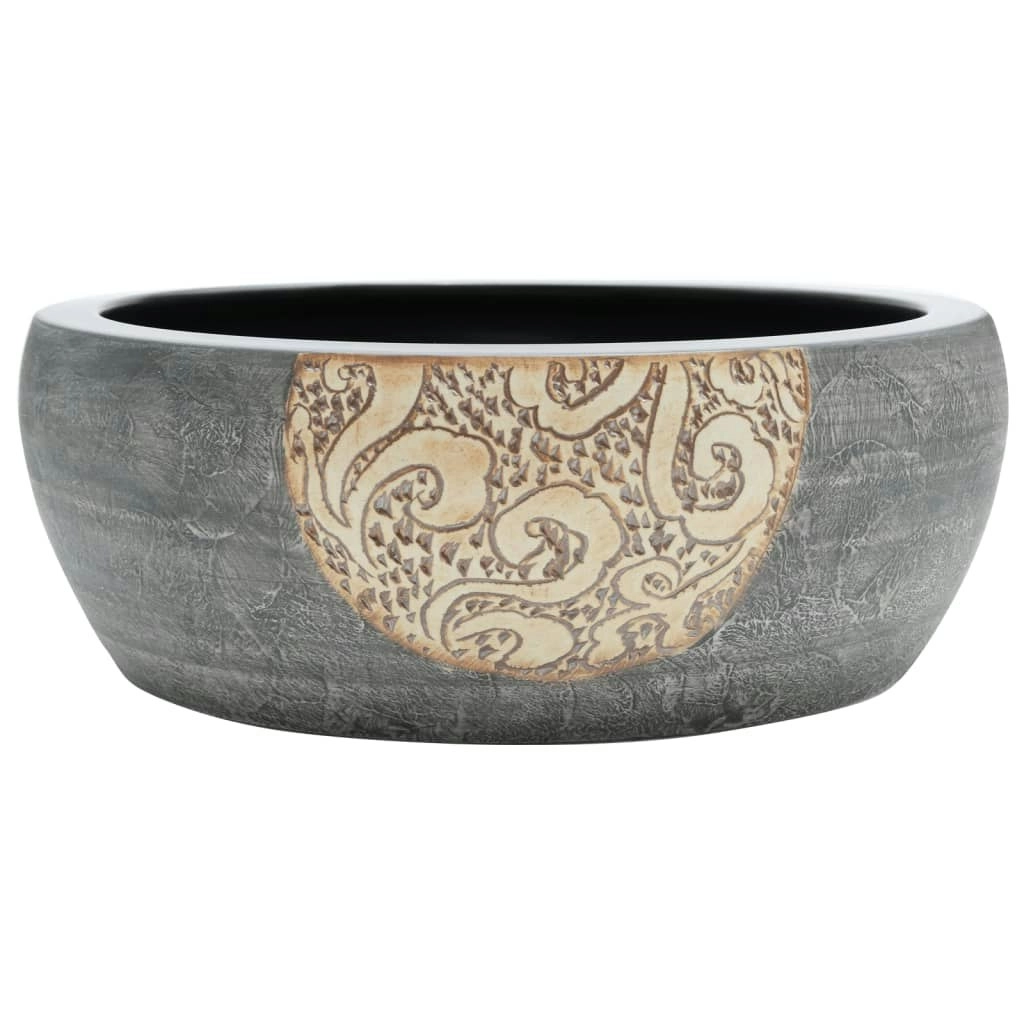 Countertop Basin Black and Brown Round Φ41x14 cm Ceramic 155060