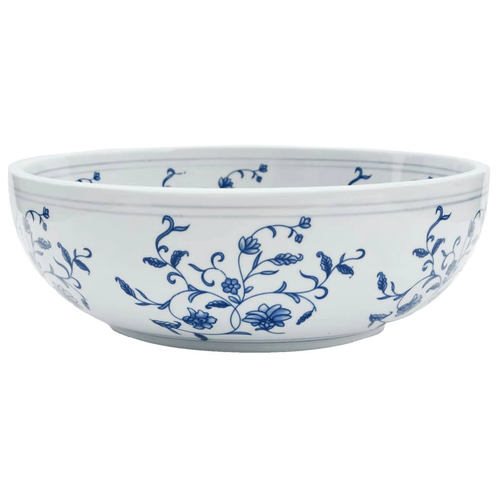 Countertop Basin White and Blue Round Φ41x14 cm Ceramic 155049