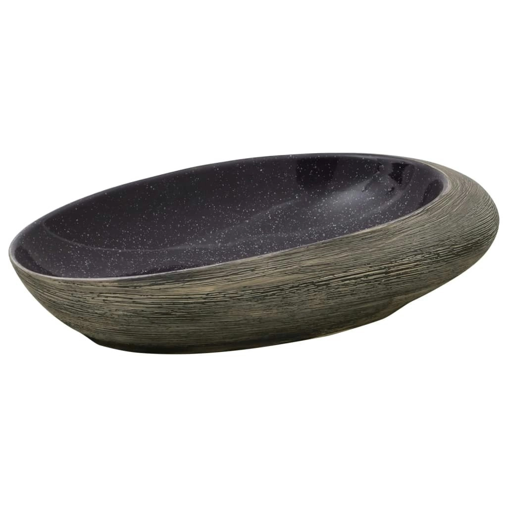 Countertop Basin Purple and Grey Oval 59x40x14 cm Ceramic 155092