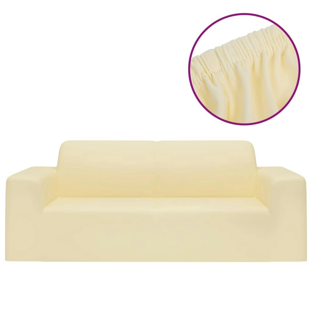 2-Seater Stretch Couch Slipcover Cream Polyester Jersey 332945