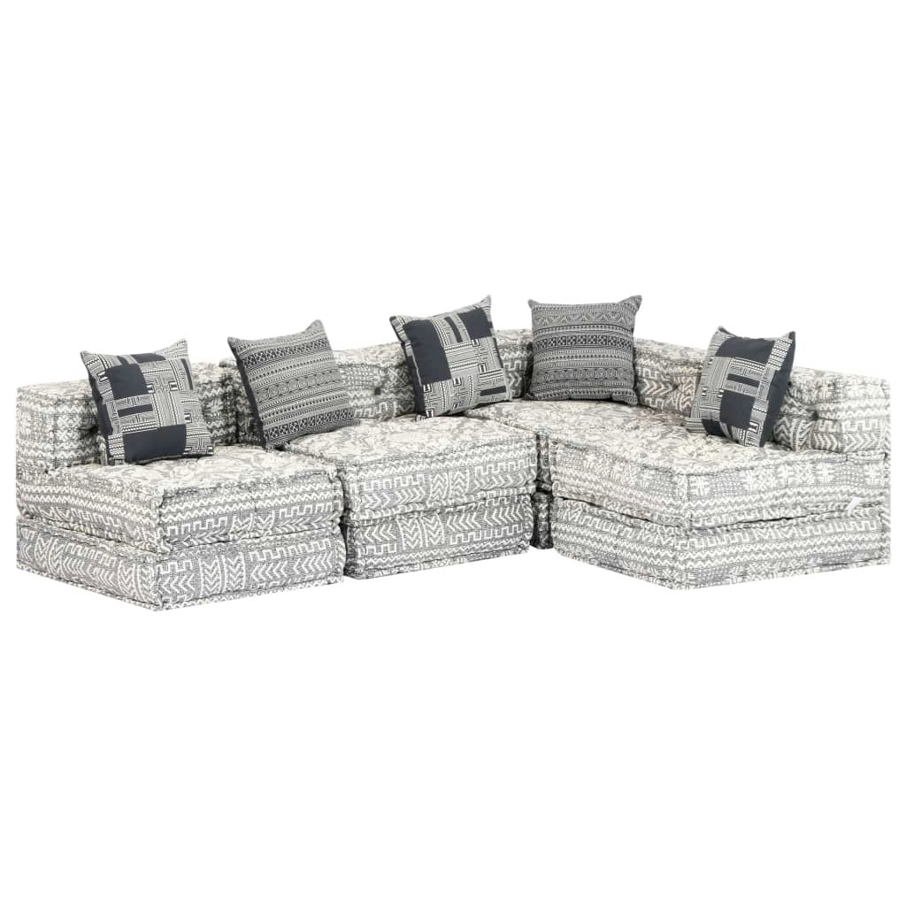 4-Seater Modular Pouffe Light Grey Fabric 249404