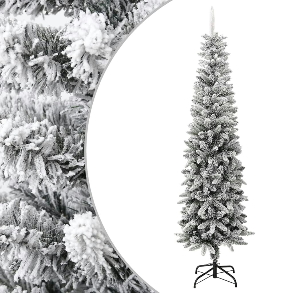 Artificial Slim Christmas Tree with Flocked Snow 240 cm PVC&PE 345197