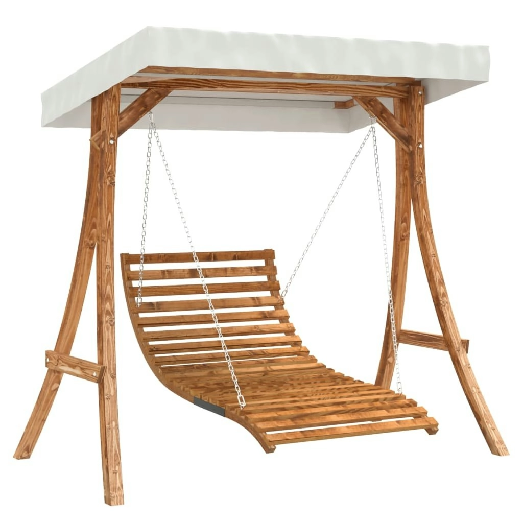 Swing Bed with Canopy Solid Wood Spruce with Teak Finish 3200625