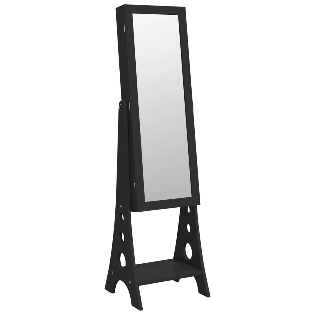 Mirror Jewellery Cabinet with LED Lights Free Standing Black 353266