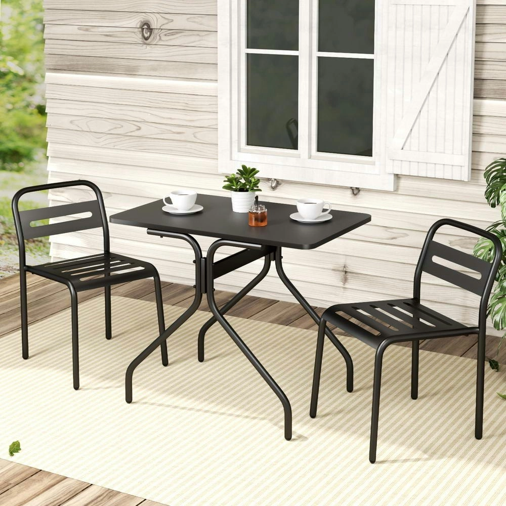 Gardeon 3PC Outdoor Bistro Set Patio Furniture Steel Table and Chairs Black