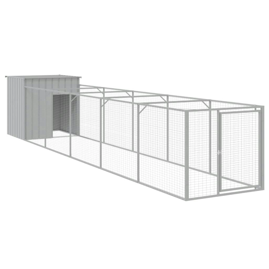 Dog House with Run Light Grey 110x609x110 cm Galvanised Steel 3189085