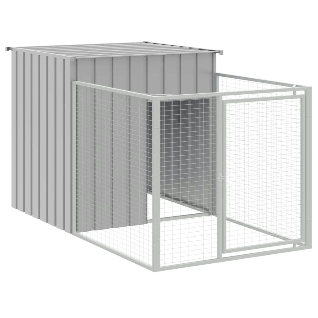 Dog House with Run Light Grey 110x201x110 cm Galvanised Steel 172358