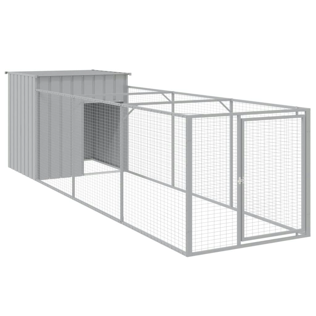 Dog House with Run Light Grey 110x405x110 cm Galvanised Steel 3189084