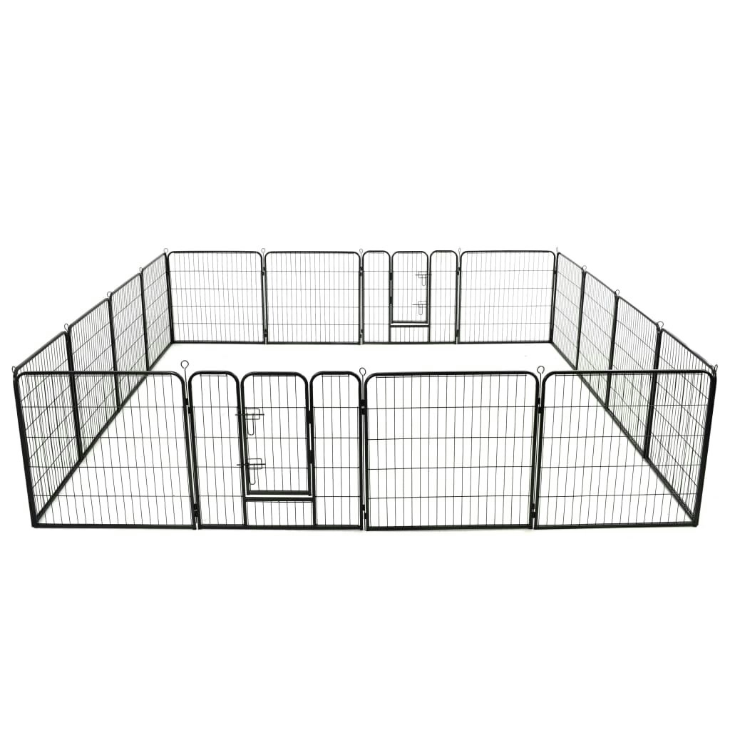 Dog Playpen 16 Panels Steel 80x80 cm Black 275491