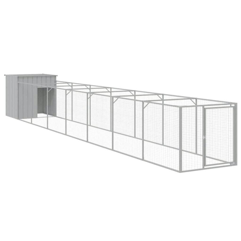 Dog House with Run Light Grey 110x813x110 cm Galvanised Steel 3189086