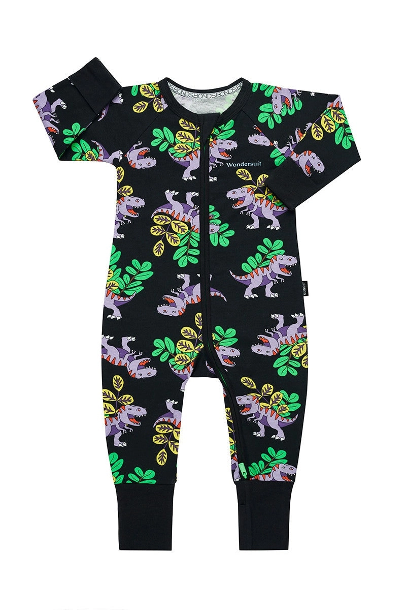 5 x Bonds Baby 2-Way Zip Wondersuit Coverall Black Tropic T-Rex