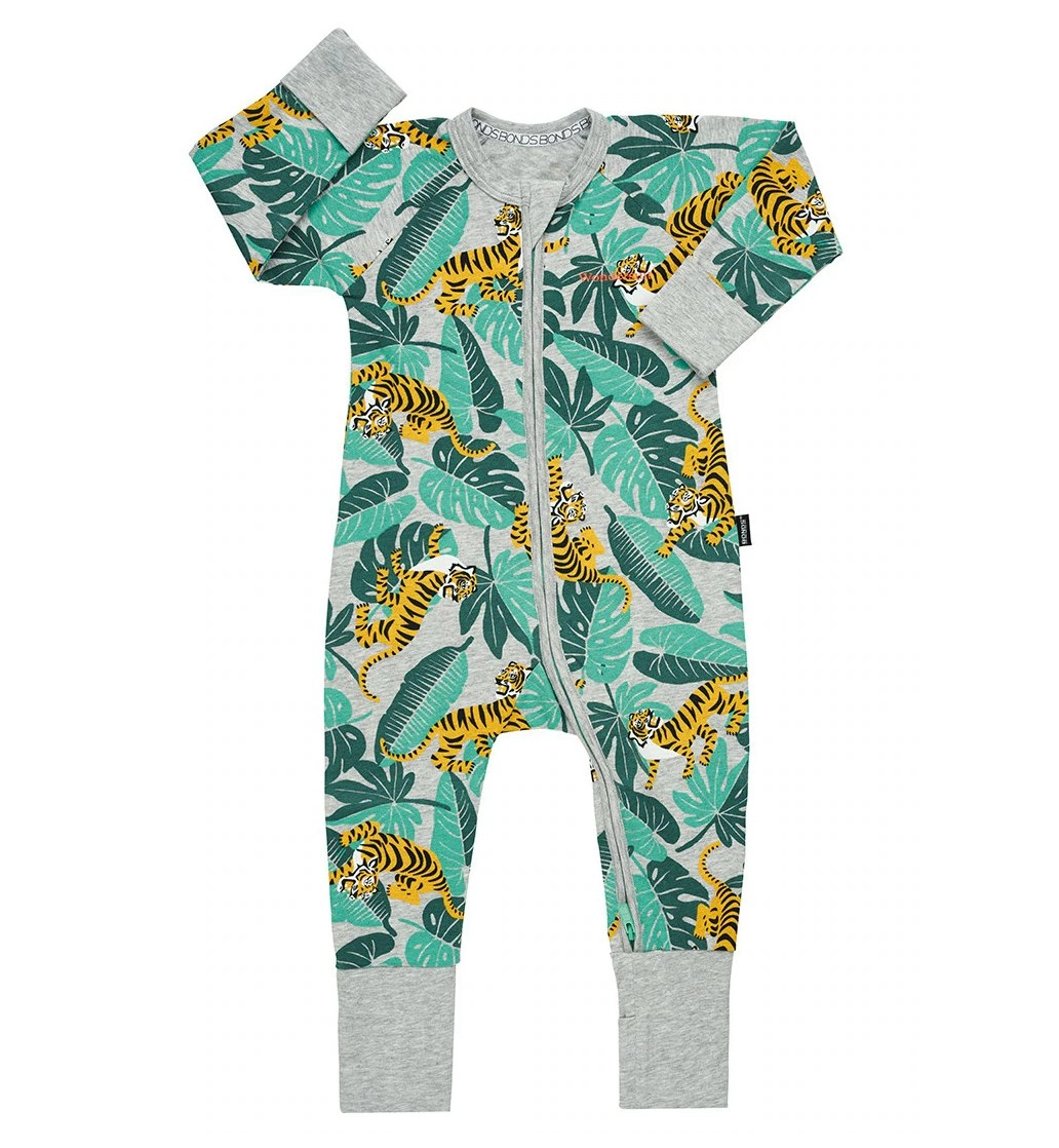 3 x Bonds Baby 2-Way Zip Wondersuit Coverall Tiger In Forest