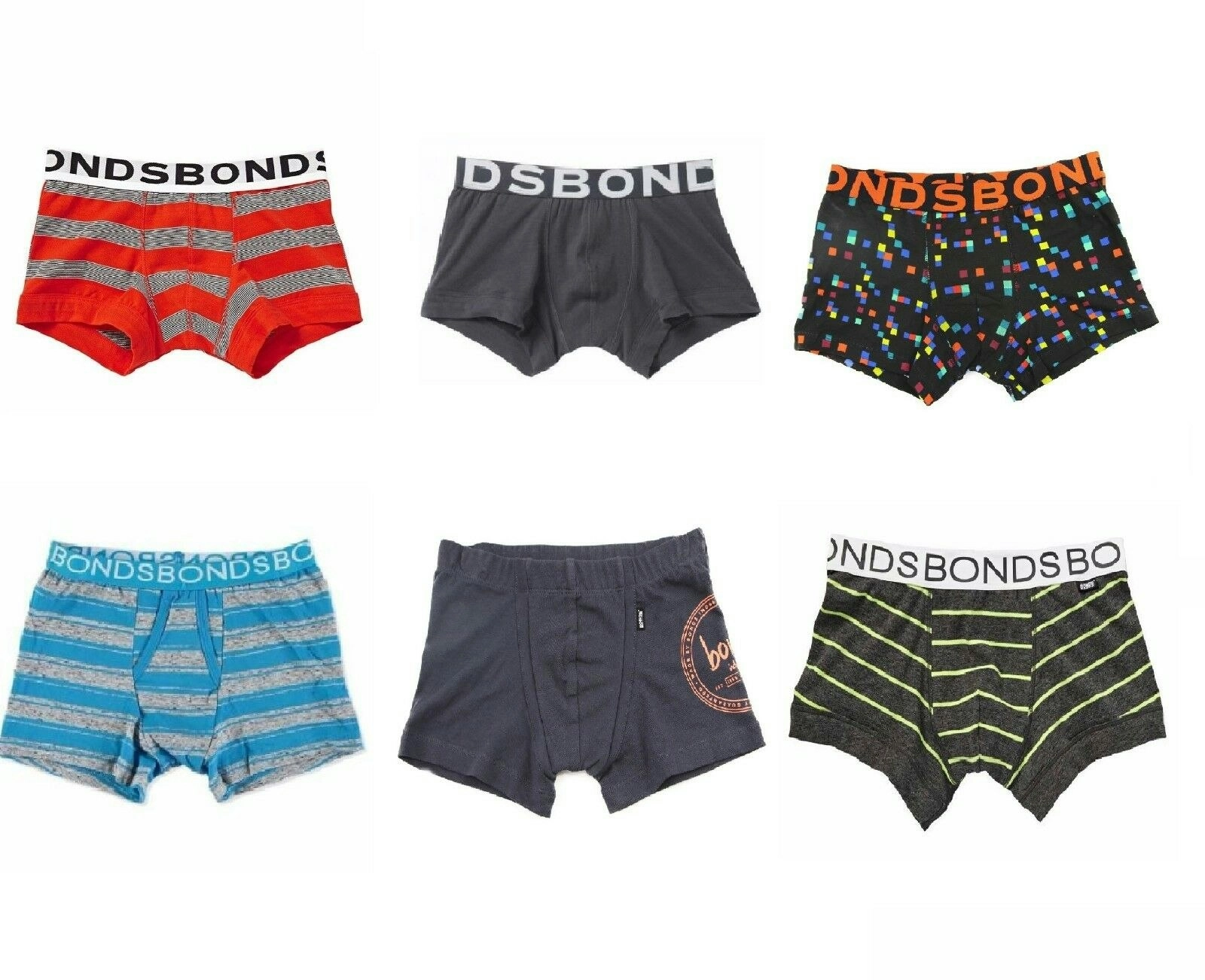 Bonds Boys Fit Trunks Underwear Boyleg Wideband Black Blue White Orange