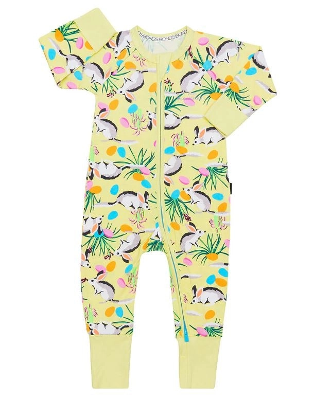 2X Bonds Wondersuit Baby 2-Way Zip Coverall Yellow With Rabbit