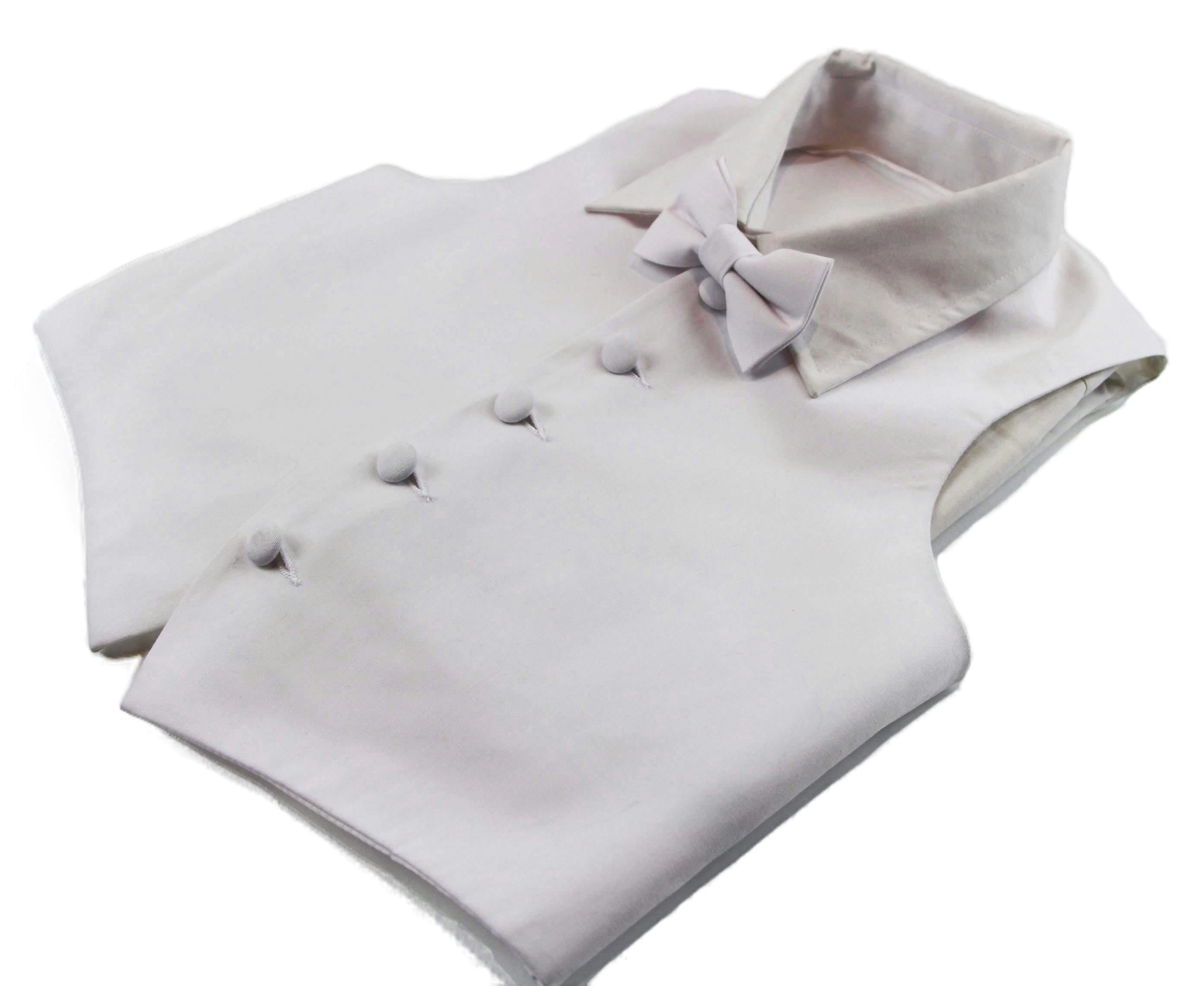 White Boys Junior Cotton Vest Adjustable Waistcoast & Matching Bow Tie Set