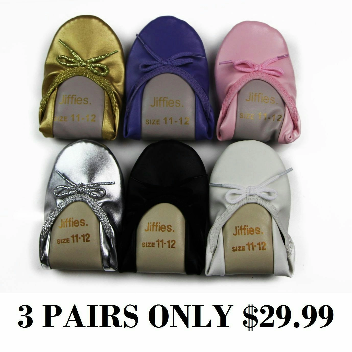 3 Pairs X Grosby Jiffies Girls Ballet Dance Slippers Shoes Black Gold Pink White