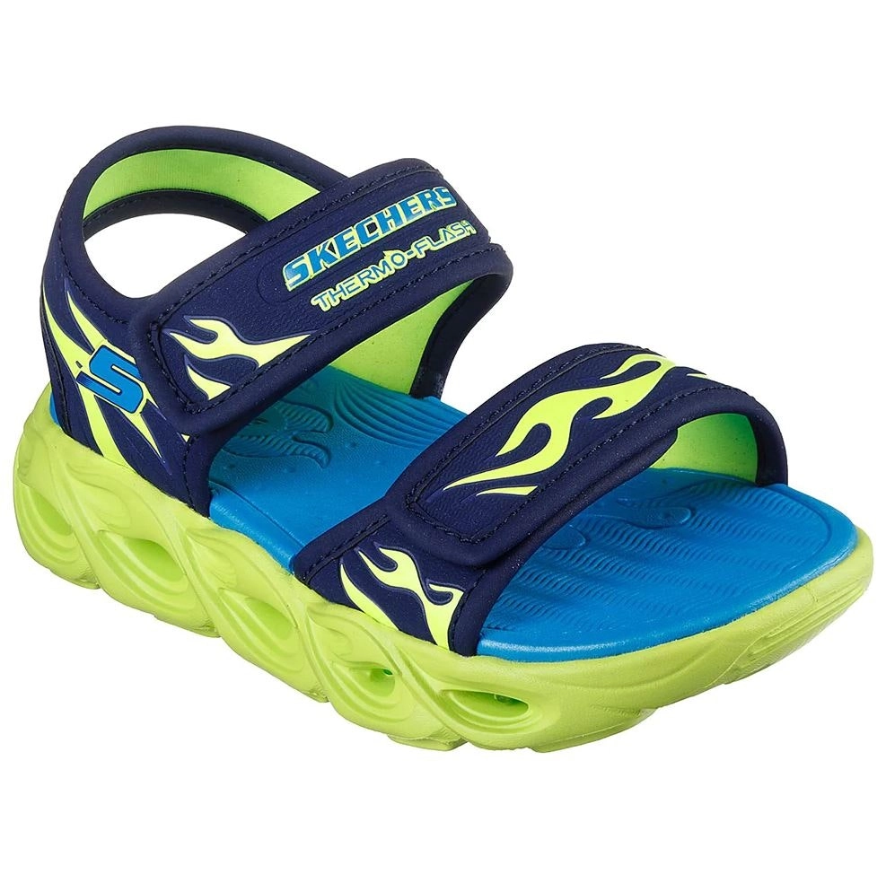 Kids Skechers Thermo Flash Heat Tide Navy Lime Shoes Boys Sneakers