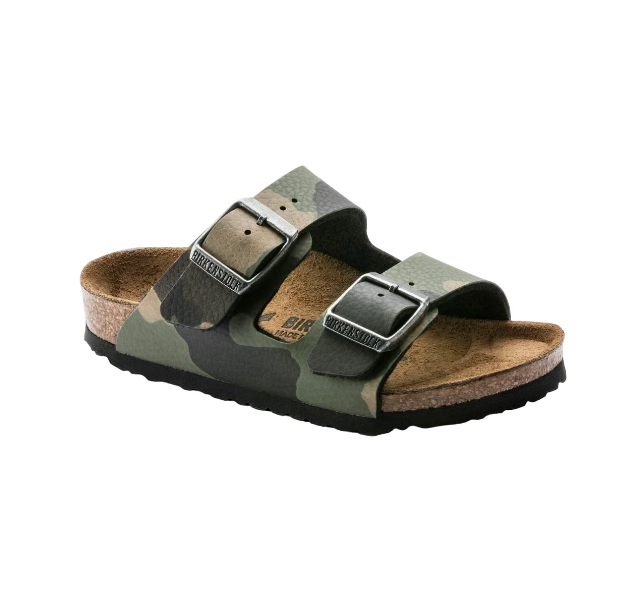 Kids Birkenstock Arizona Birko-Flor Camo Khaki Unisex Slip On Sandals