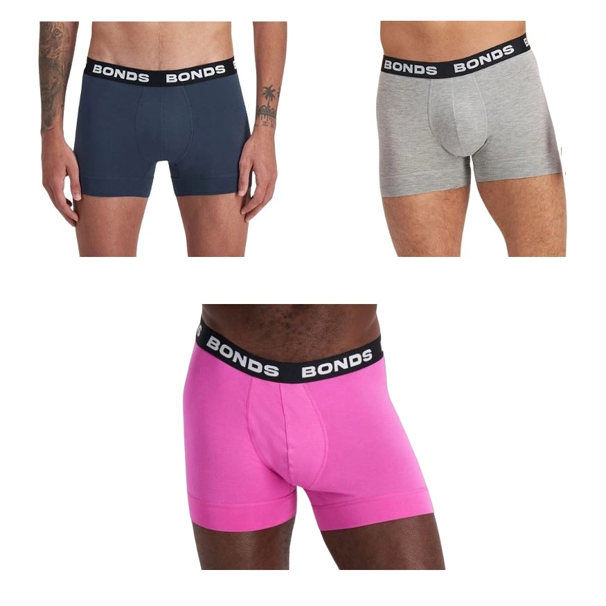 12 X Mens Bonds Total Package Trunks Underwear Charcoal / Pink / Grey