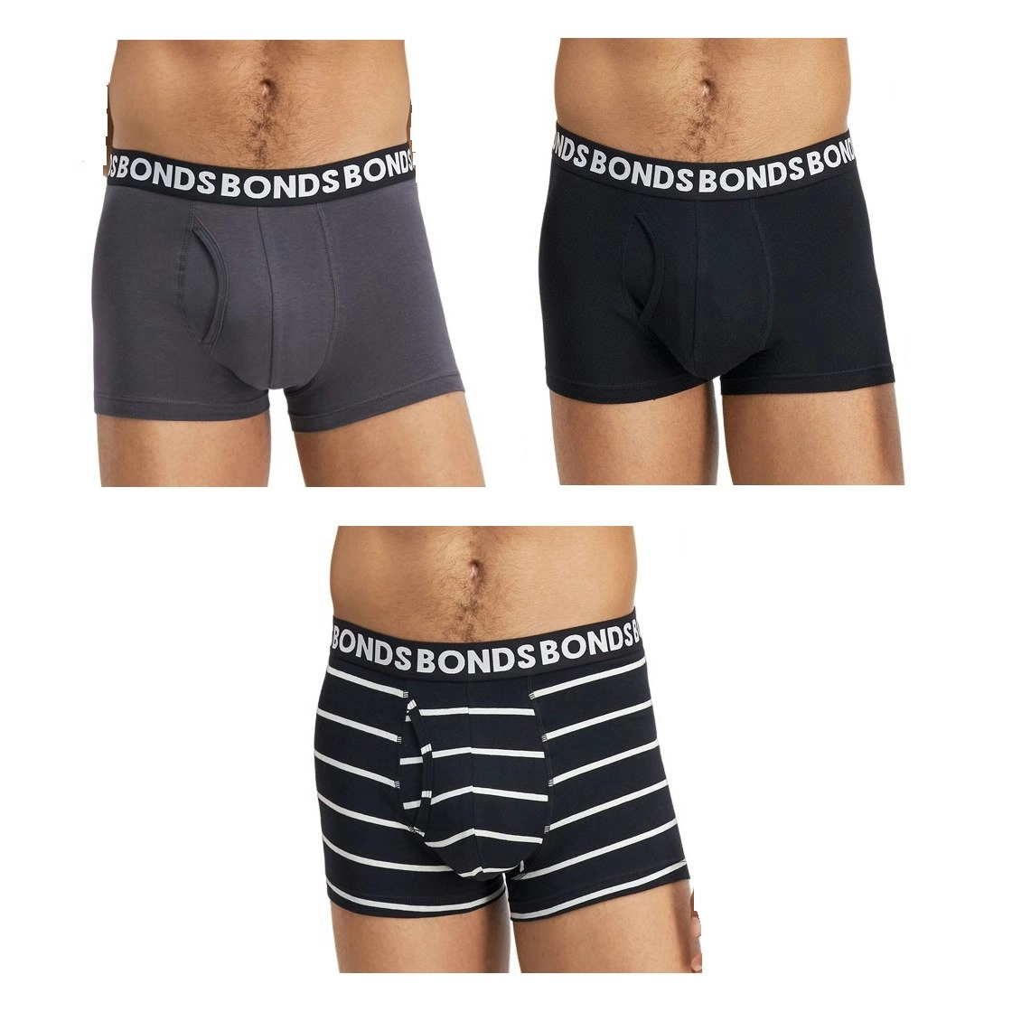 15 X Mens Bonds Everyday Trunks Underwear Black Stripe / Charcoal / Black