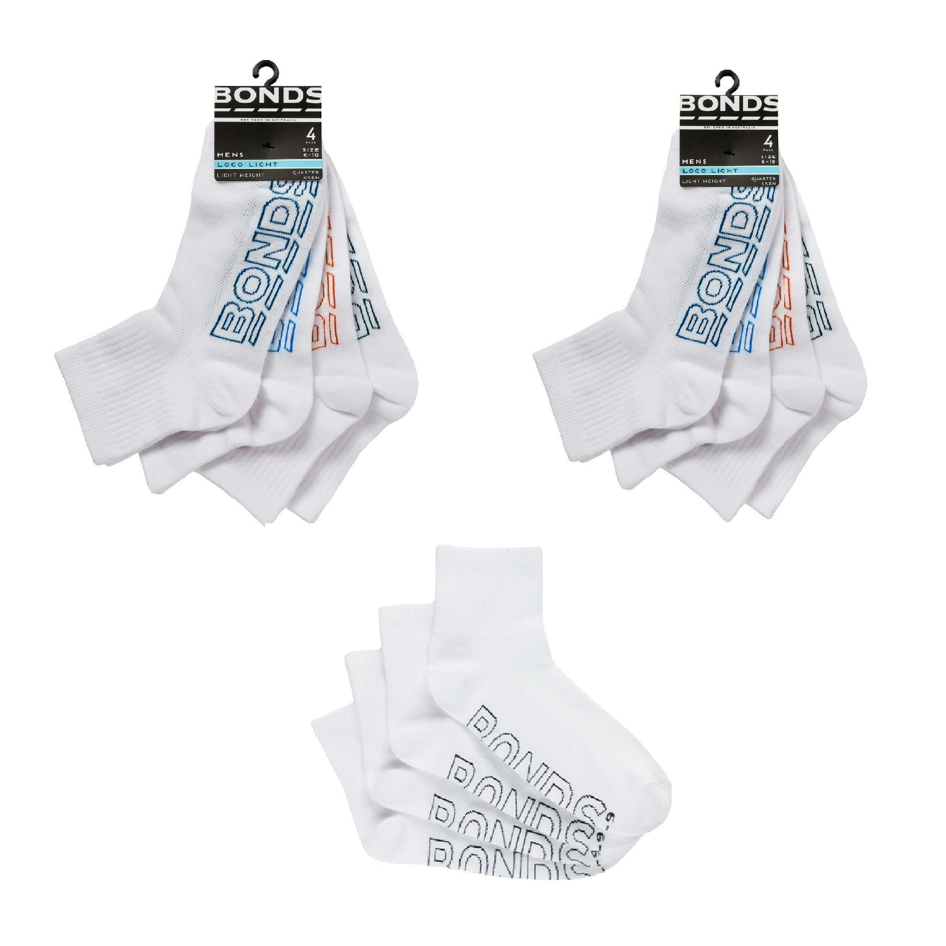 12 X Mens Bonds Lightweight Quarter Crew White Socks