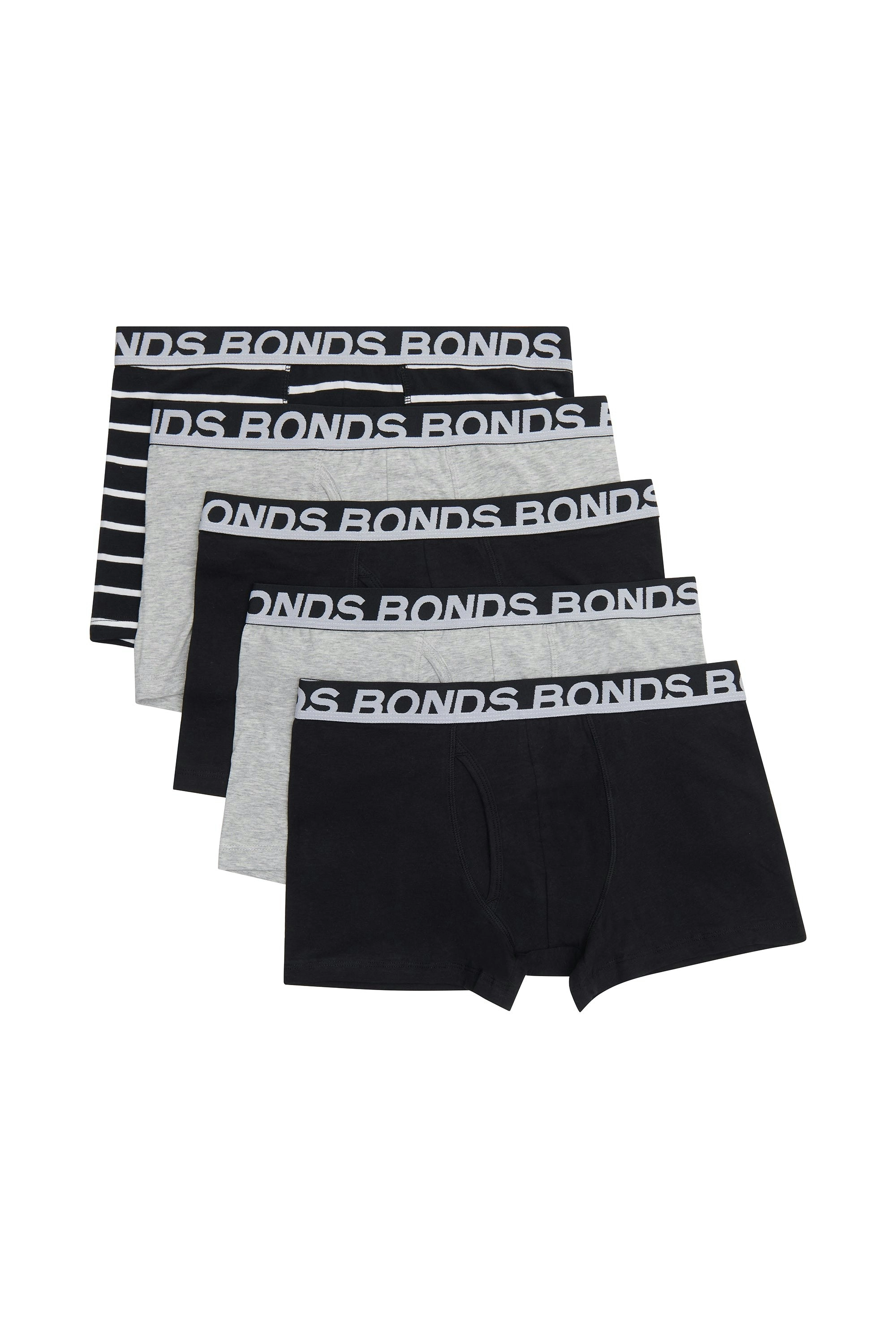 10 x Bonds Mens Everyday Trunks Underwear Black Stripe/Grey/Black