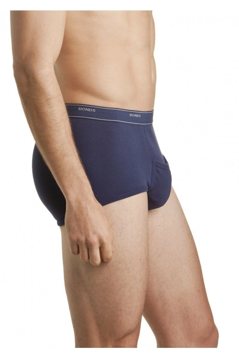 Mens Navy Bonds Cotton Brief Underwear Trunks - 3 Pairs Of Support Briefs