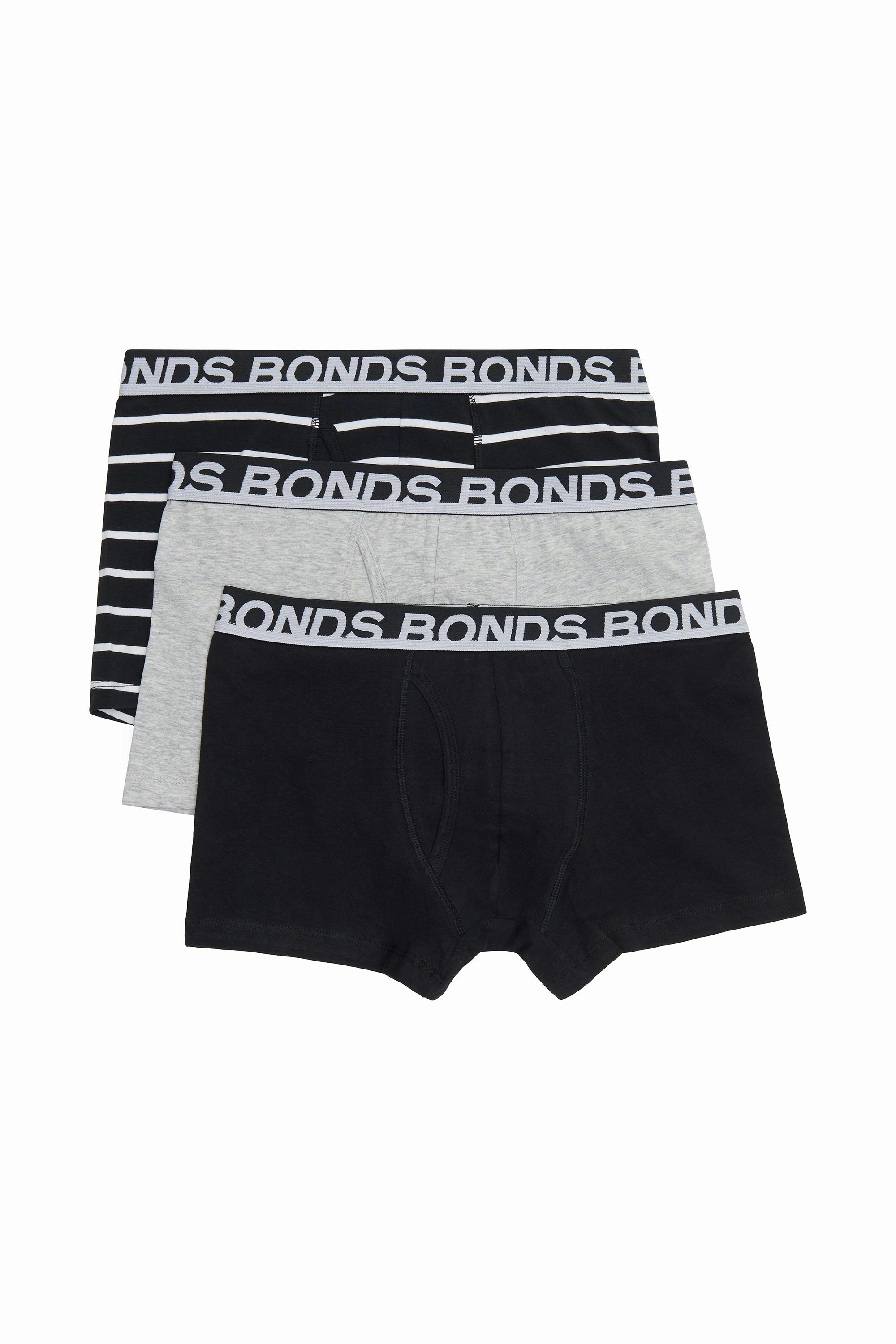 12 X Bonds Mens Everyday Trunks Underwear Black Stripe/Grey/Black