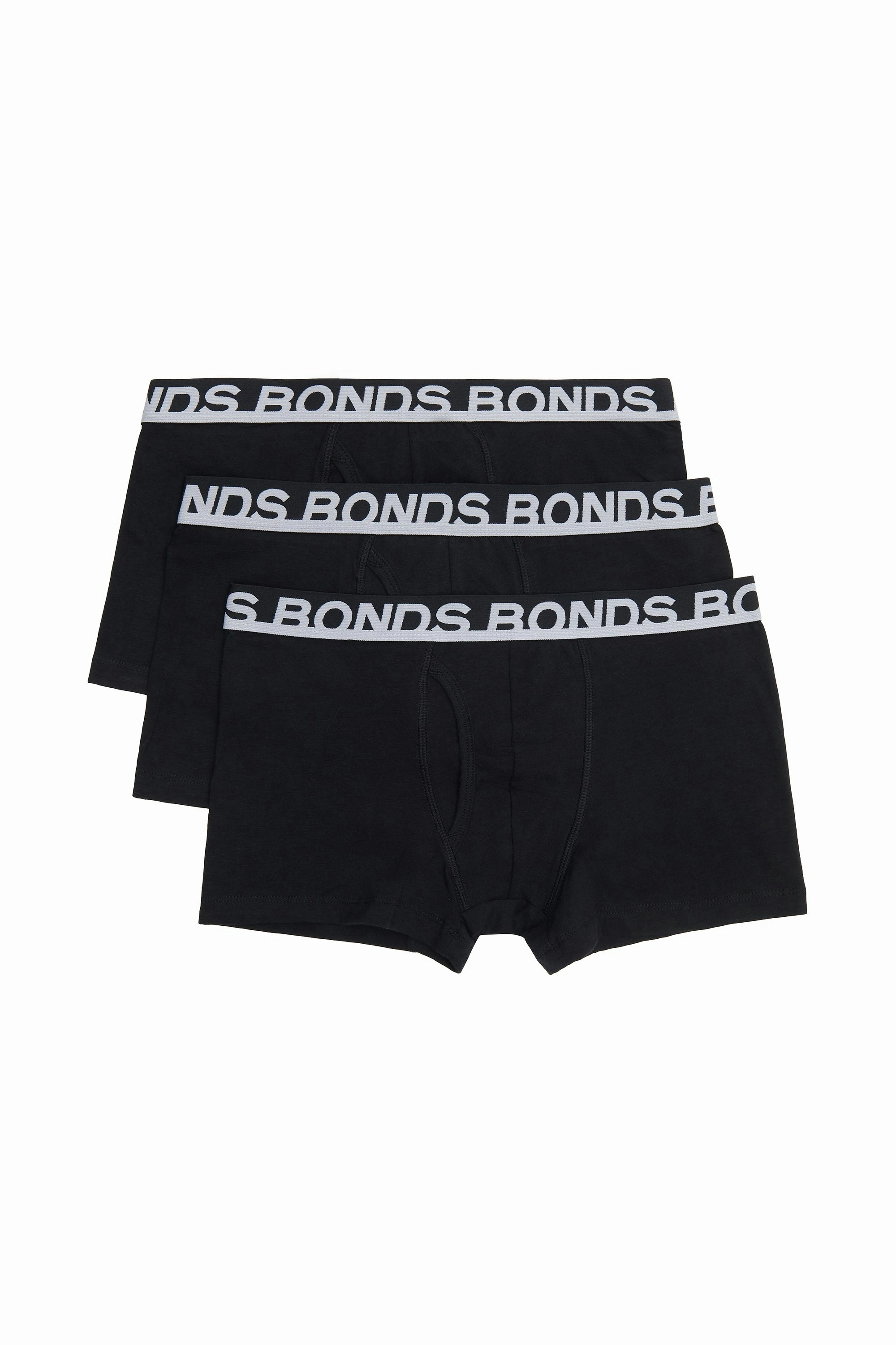 3 x Bonds Mens Everyday Trunks Underwear Black