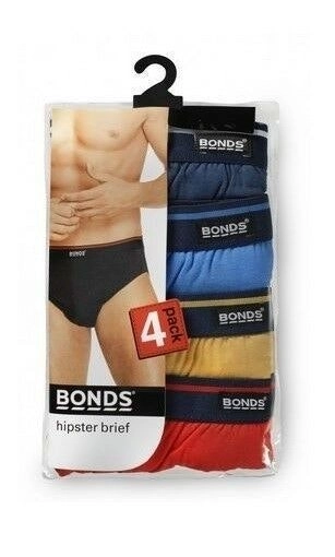 4 x Mens Bonds Pairs Action Hipster Briefs Blue/ Yellow/ Red Underwear