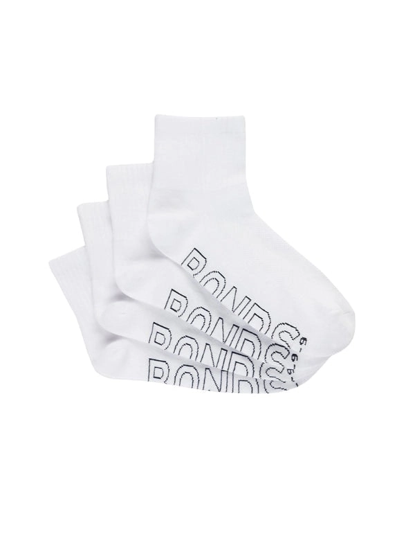 4 Pairs X Bonds Mens Logo Light Quarter Crew Socks