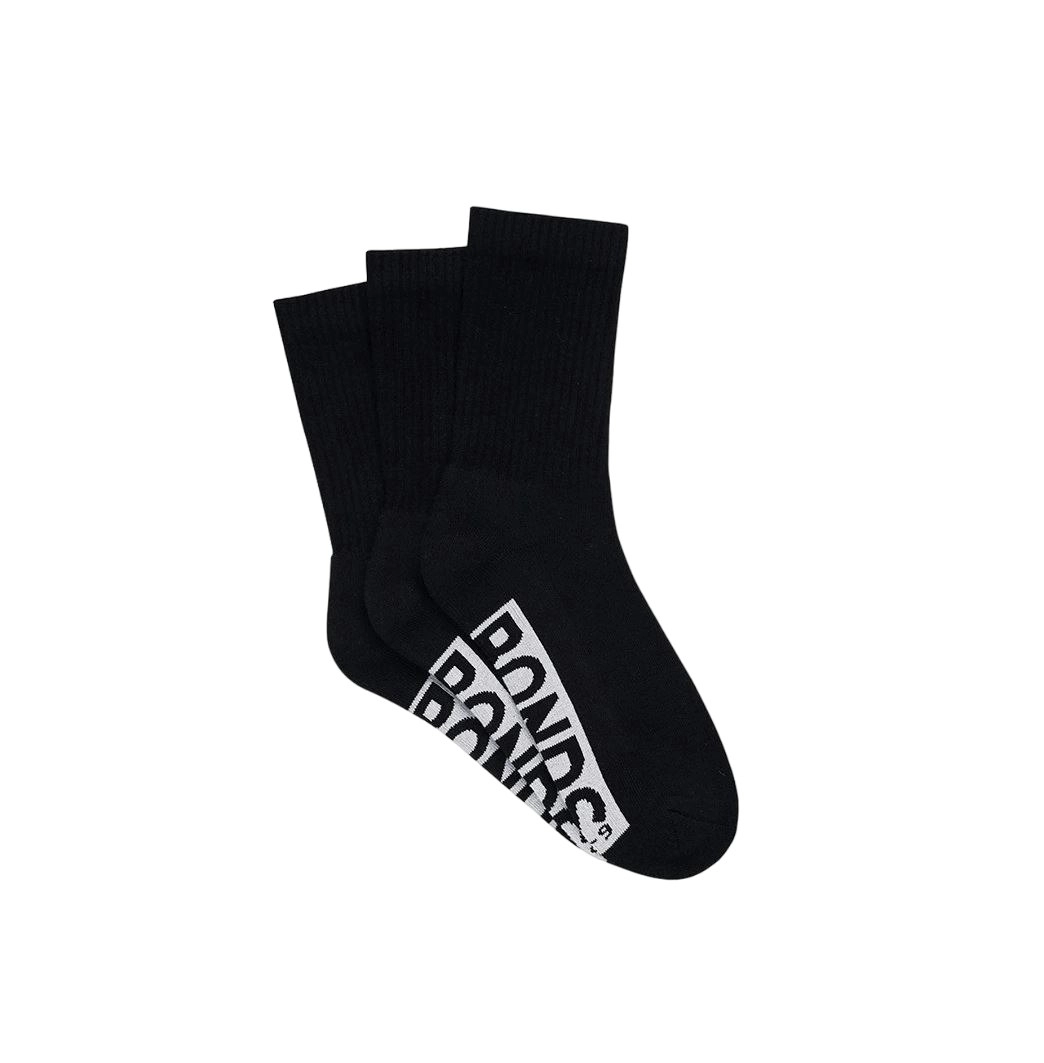 3 x Bonds Mens Logo Comfy Cushioned Crew Black Socks