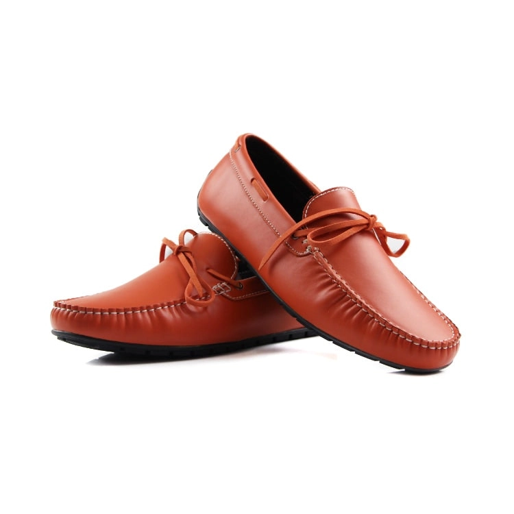 Zasel Anchor Boat Shoes Orange Leather Mens Casual Slip On Deck Grip Loafers