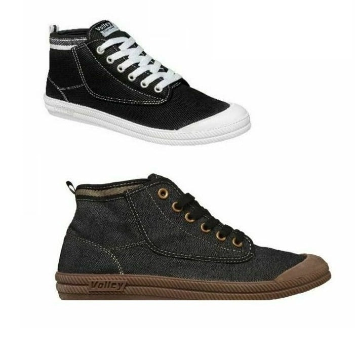 Mens Volley Hi Leap Black Denim Gum International Volleys Casual Canvas Shoes