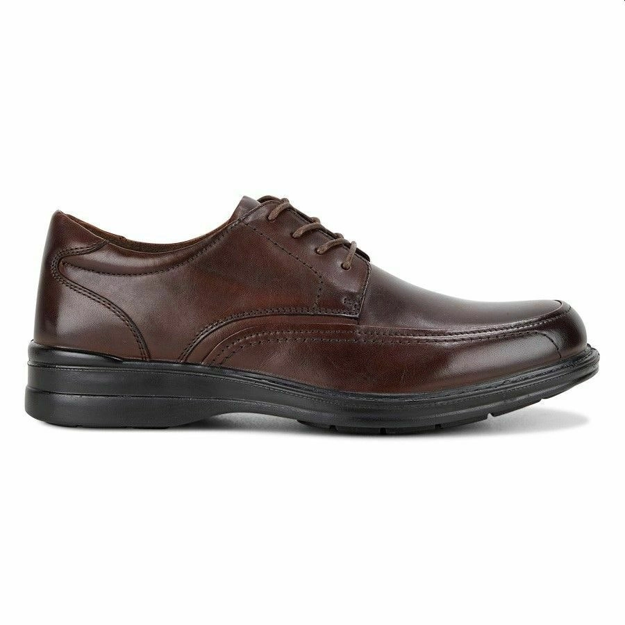 Mens Hush Puppies Torpedo Extra Wide Mahogany Leather Work Lace Up Shoes