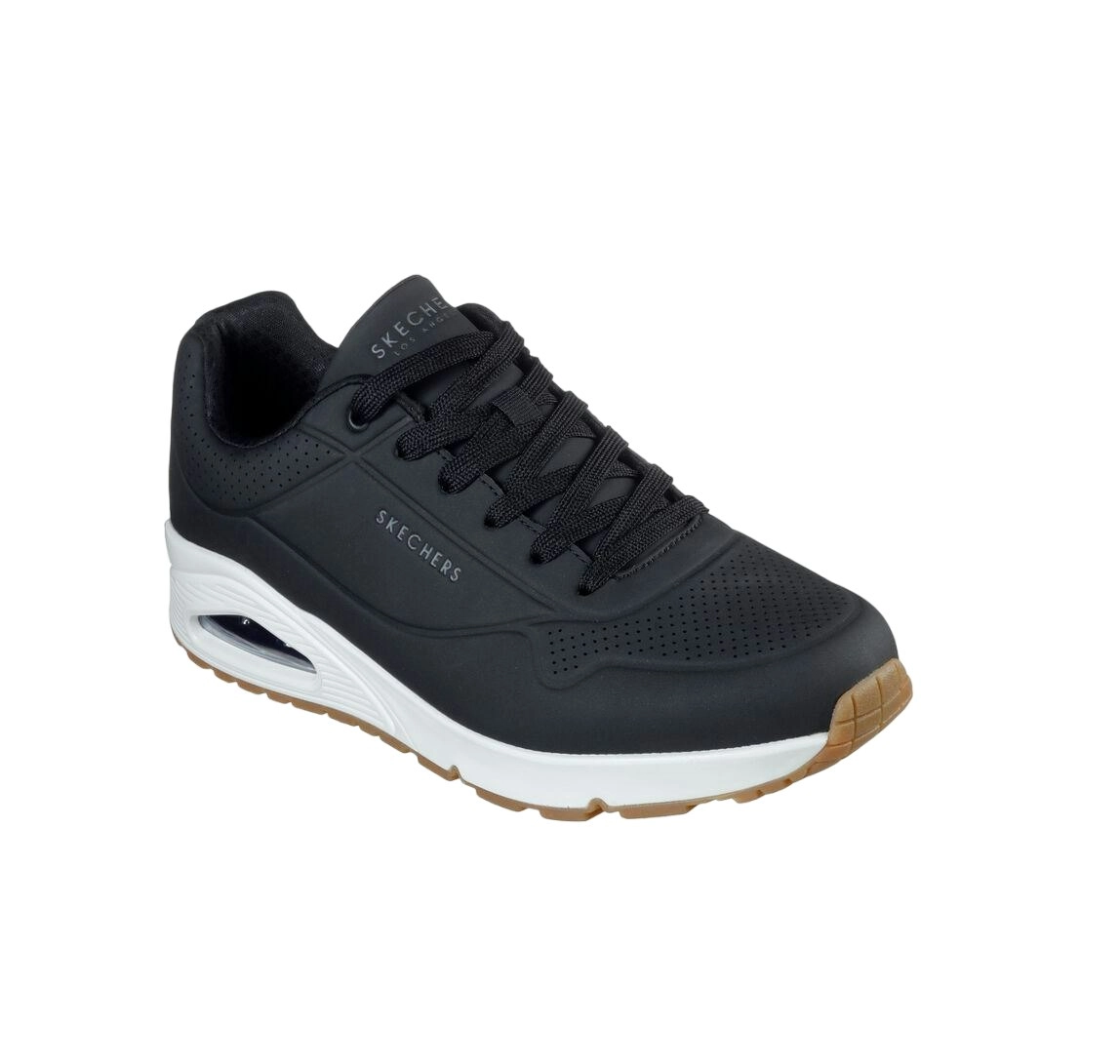 Mens Skechers Uno - Stand On Air Black/White Sneaker Shoes